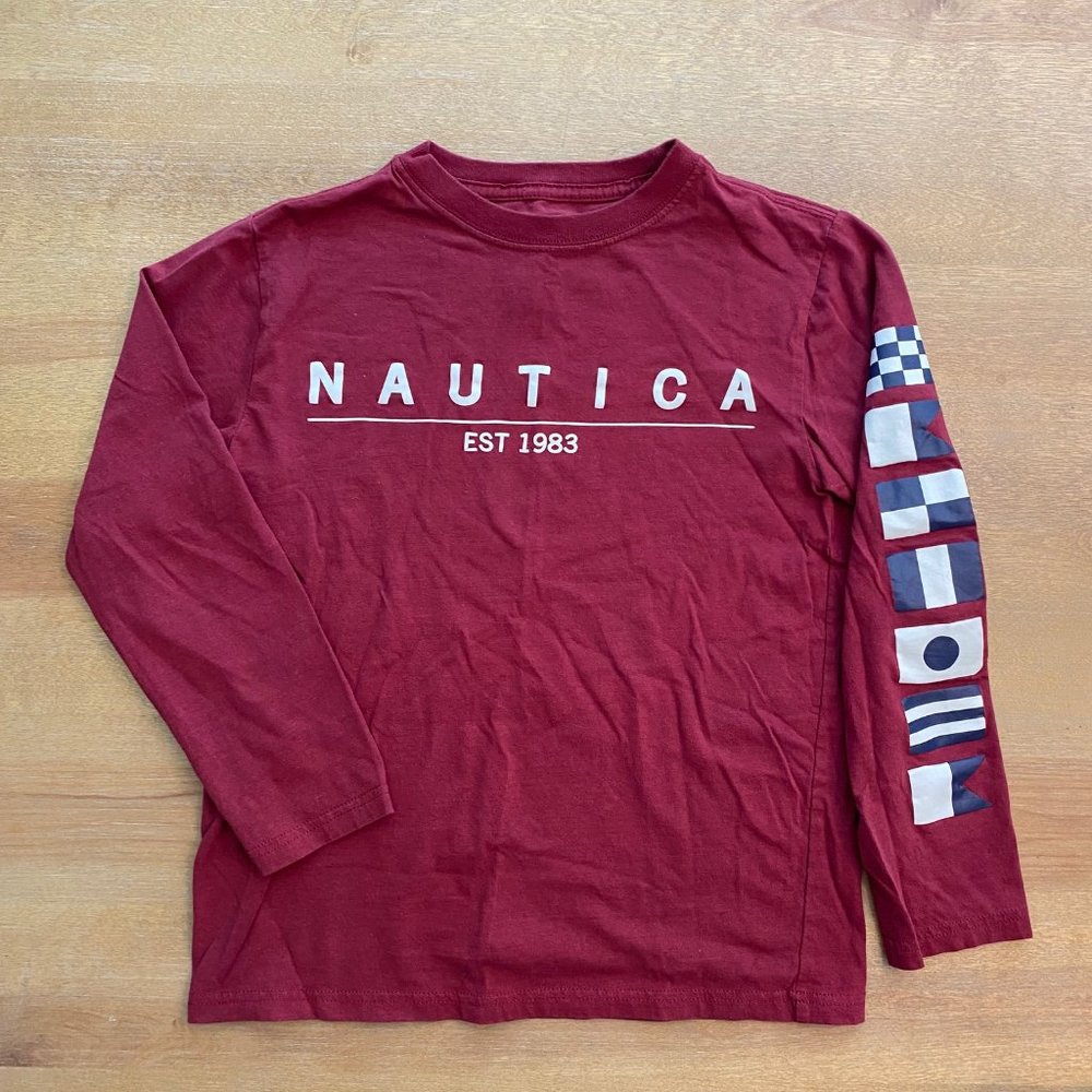 Nautica Long Sleeve T Shirt Size Medium (10/12) Maroon